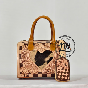 New Handmade Tooled Leather Shoulder Bag with <b>Checkered</b> Design Western Style Shoulder Purse <b>Top</b> Quality Custom Designer Handbag - Product Image 2