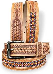 Ceinture en cuir brodée style western avec motif floral, boucle ardillon en alliage, unisexe, design ethnique décontracté, ceinture en cuir robuste, expédition immédiate - Product Image 5