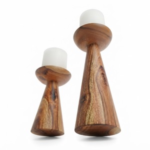 Juego de Portavelas de Madera Hechos a Mano, Modernos y Minimalistas, de Madera de Acacia, para Decoración del Hogar y Bodas - Product Image 1