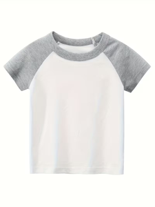 Boys Short Sleeve Raglan T-Shirt Solid Color O-Neck Casual Jersey Fabric White With Navy Yellow Gray Blue Sleeves - Product Image 2