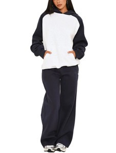 Sweat-shirt à capuche personnalisé avec logo, couleur contrastée, pour femme, épaules tombantes, manches longues, en molleton, décontracté - Product Image 4