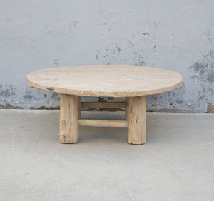 Mesa de Centro Redonda de Madera de Olmo Reciclada Estilo Vintage, Muebles Contemporáneos para Sala de Estar Estilo Rústico - Product Image 2