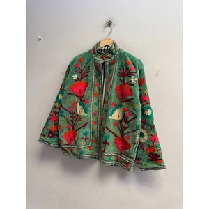 Veste à col mandarin verte pour femme, style ethnique, broderie florale faite à la main, manches longues, style printemps, tissu en velours - Product Image 4
