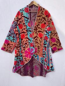 Jaif Textiles Handmade Reversible Vintage Kantha Cotton Breathable Quilted <b>Winter</b> Jacket Umbrella Cut Regular Floral Pattern - Product Image 5