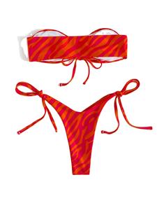 Conjunto de Bikini Bandeau con Estampado de Cebra para Niñas al por Mayor, Traje de Baño de Dos Piezas sin Tirantes Personalizado, Transpirable, de Secado Rápido, Ecológico, OEM, ODM - Product Image 3