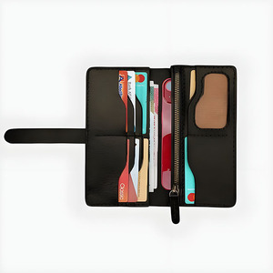Portefeuille long classique noir pour homme en cuir véritable avec poche pour téléphone, fermeture éclair, emplacements pour cartes, compartiment pour billets et fenêtre pour carte d'identité - Product Image 3