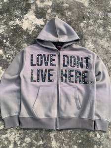 Custom Full Zip Hoodie Decorative Multi Color Crystal Style Sleeve Embellishment Heavyweight Casual Streetwear Hoodies - Product Image 1