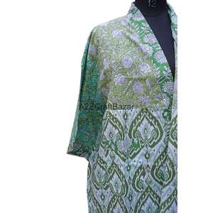 Bata Kimono de Manga Corta para Mujer, 100% Algodón, Estampado Floral, Cuello en V, con Cordón Ajustable, 240g, Transpirable y de Secado Rápido - Product Image 2