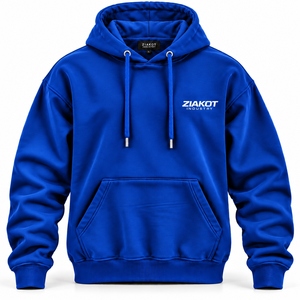 Sweat-shirt à capuche pour homme en molleton épais bleu royal personnalisé avec logo brodé, poche kangourou, streetwear OEM - Product Image 5