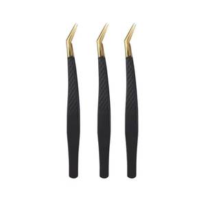 Precision Gold-Plated <b>Eyelash</b> Tweezers with Black Textured Handle Smooth Tip for Accurate <b>Application</b> - Product Image 2
