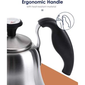 Bollitore a collo d'oca da fornello con termometro per caffè e tè, scaldacqua per uso domestico - Product Image 2