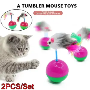 Pet kedi oyuncaklar dayanıklı renkli tüy Mimi favori kürk fare Tumbler yavru kedi oyuncaklar oyna topları yakalamak için kediler malzemeleri 2 adet