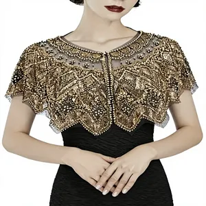 Elegant Beaded Polyester Cape Sequined Embroidery for <b>Women</b> Adult <b>Wedding</b> <b>Jacket</b> Wrap Burlesque Chandni Export House ODM Supply - Product Image 5