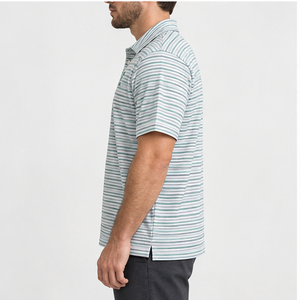 Trackstar Men's Gray Green Fine Horizontal <b>Stripe</b> <b>Polo</b> <b>Shirt</b> Short Sleeve Button Collar Casual Golf <b>Shirt</b> Custom Logo - Product Image 2