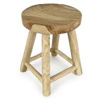 Nouveau tabouret rond en teck minimaliste moderne, en teck massif naturel, 4 pieds, table d'appoint ronde, salon, patio, extérieur