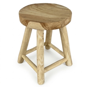 New Modern Minimalist Teak <b>Round</b> Wooden Stool Natural Solid Teak Log <b>4</b> Legs <b>Round</b> Side Accent <b>Table</b> Living Room Patio Outdoor - Product Image 1