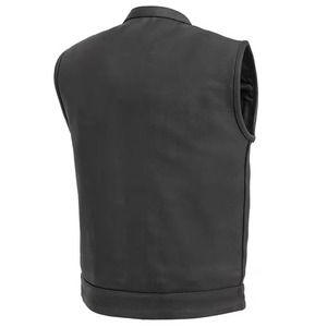 Chaleco de cuero genuino para hombre, estilo motero, con capucha, cremallera frontal, doble bolsillo, ecológico, cortavientos, para motocicleta - Product Image 2