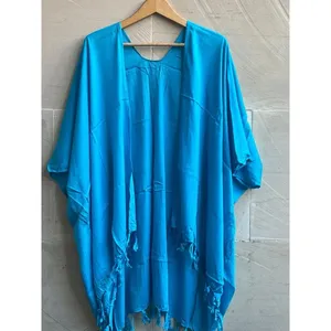 Chaqueta Kimono de Algodón de Color Liso para Mujer, Estilo Holgado y Largo, para Verano, Playa, Vacaciones y Resort - Product Image 4