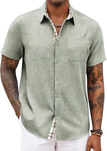 Camisa Casual de Verano para Hombre con Logotipo Personalizado, Manga Corta, Cuello con Ribete a Cuadros, Bolsillo Frontal, Algodón y Lino, para Playa o Boda, ODM - Product Image 4