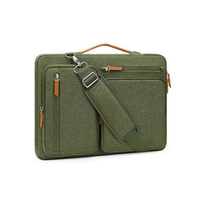 Gray Oxford Laptop Sleeve With Yellow Trim Detachable Shoulder Strap Zipper Closure Front Pocket Unisex Casual Style - Product Image 2