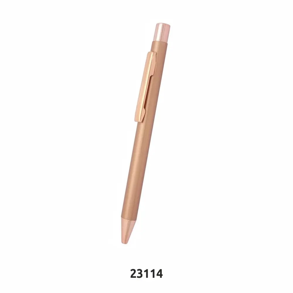 Customized metal roller ball pen used in school With Advertising High Quality Pixel Satin Rose Gold Pen