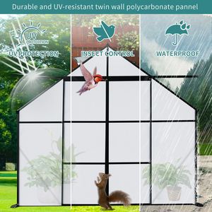 Serre en polycarbonate 8x8 pieds à double porte, base surélevée en aluminium robuste, pour jardins extérieurs - Product Image 6