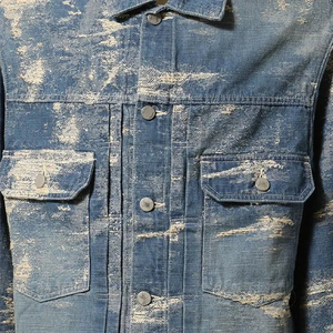 Veste en jean tendance pour homme, style vintage délavé bleu, vêtement d'extérieur, streetwear, boutonnée, style décontracté, sans logo de marque, prête à expédier - Product Image 4