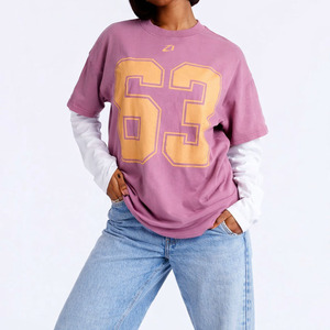 Camiseta de mujer extragrande con capas, manga larga, interior en contraste, estilo casual urbano, top gráfico, jersey de fútbol americano personalizado, suministro. - Product Image 5