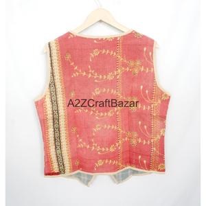 100% Cotton Breathable Printed Logo <b>Kantha</b> Quilted V-neck Women's Handmade Unique Spring Summer Autumn Winter Sleeveless Vest - Product Image 6