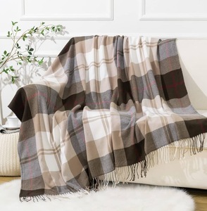 Venta al por mayor de color oscuro a cuadros manta bufanda para sofá ligero <span class=keywords><strong>beige</strong></span> suave y acogedora manta para cama silla sofá - Product Image 5