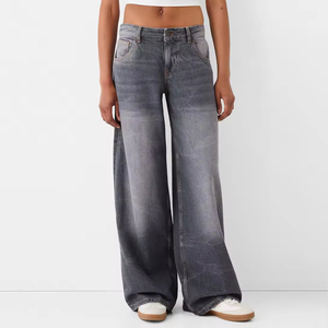 Jean gris délavé pour femme, coupe large, taille haute, style vintage, ample, streetwear - Product Image 5
