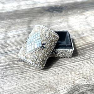 White Glass Beaded <b>Jewelry</b> <b>Box</b> & Mirror Work Orgnagizer Indian Handicraft Beautiful Square <b>Wooden</b> Pill <b>Box</b> - Product Image 1