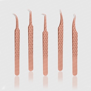 แหนบขนตาปลายสายไฟเบอร์กริปเพชรแบบกึ่งโค้งสีทองกุหลาบแบบกำหนดเองฉลากตามต้องการ - Product Image 1