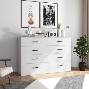 Armadio Decorativo in Tessuto Non Tessuto Laminato su Truciolato Bianco 134x40x86cm, Doppia Fila, 4 Ripiani, 8 Cassetti, Organizzatore - Product Image 1