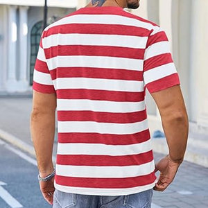 <b>Mens</b> Short Sleeve T Shirts Striped Casual Crewneck Basic Shirt Color Block <b>Stretch</b> Summer Beach Tees Lightweight Cotton - Product Image 3