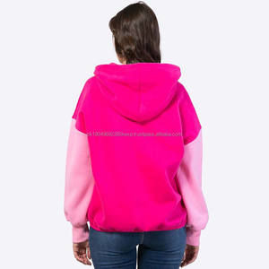 Sudaderas con Capucha Casuales de Felpa de Algodón de Dos Tonos con Media Cremallera y Sin Cordones para Mujer, Color Rosa - Product Image 5