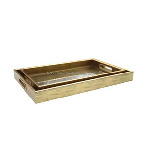 Artista de Oriente Medio discreto diseño de lujo Super alta calidad espejo dorado bandeja para servir decoración del hogar - Product Image 2