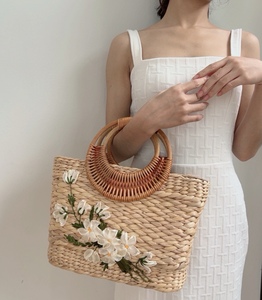 2025 Vintage Collection Handcrafted Natural Water Hyacinth Women's Handbag Stylish Open C Handles Eco-Friendly Cotton Lining - Product Image 3