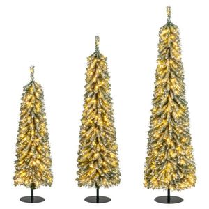 Set di 3 Alberi di Natale Sottili da 120 cm (4ft) con 216+302+505 Punte di Rami e Neve Simulata in Cotone per un Fascino Invernale - Product Image 5