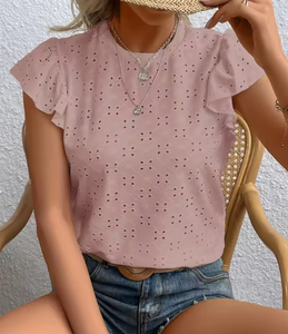 Camiseta de punto con hombros descubiertos y manga corta para mujer, estilo nuevo de verano, corte ajustado, simple y único, que realza la figura. - Product Image 5