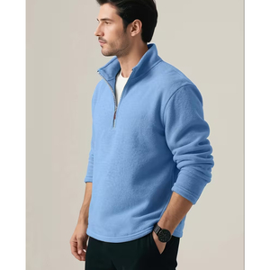 Men's Women's Oversized <b>Mock</b> <b>Neck</b> Half Zip Sweatshirt Plain Cotton Custom Logo Streetwear <b>Top</b> - Product Image 3