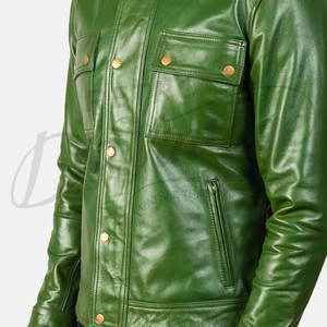 พรีเมี่ยม เมน เลิม กรีน เสื้อแจ็คเก็ตหนัง ปกแบบมีหัวเข็มขัดสไตล์เรโทร กระเป๋าหลายช่อง ทรงเข้ารูป หนังแท้ แฟชั่นลำลอง - Product Image 6