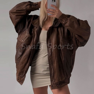 Women Oversize Wholesale genuine Leather Oversize Jacket Customized Factory Price New Design leather Jackets For sale - Product Image 4