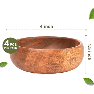 Ensaladera pequeña de madera de acacia, Juego de 4 cuencos de madera para cocina, servir aperitivos, frutas y ensaladas, alimentos seguros y diseño para la decoración del hogar - Product Image 4