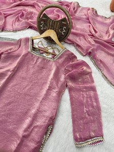 Traje Salwar Moderno Rosa de Diseñador para Mujer, Ropa de Fiesta, Graduación, Boda, Vestido Étnico Festivo, Dupatta de Satén, Largo hasta la Rodilla, Secado Rápido - Product Image 4