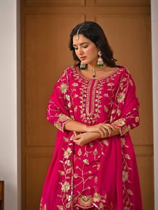 Modern Diwali Wedding Party Wear Heavy Chinon <b>Silk</b> Sequenced Embroidery <b>Kurta</b> / Kurti Quick Dry Feature Women - Product Image 5