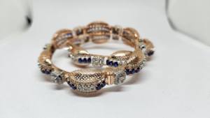 Bracelet en diamant en or rose 14 carats bijoux fins avec pierre bleue cultivée en laboratoire GH-SI bracelets et bracelets en diamant certifiés IGI - Product Image 3