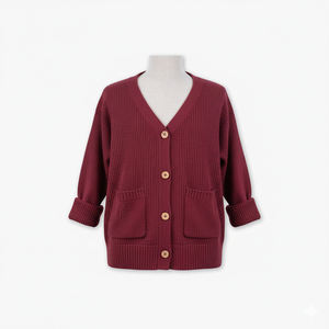 Solid color Women Vietnam Cable Knit <b>Cardigan</b> 4 button Pocket Full CRAZIGOODS Casual V-neck 100% Acrylic Anti-Wrinkle <b>Cardigan</b> - Product Image 1