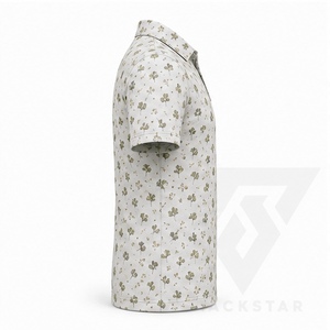 Trackstar Men's <b>Cream</b> Olive Leaf Print Polo <b>Shirt</b> Short Sleeve Button Collar Casual Golf <b>Shirt</b> Custom Logo - Product Image 3