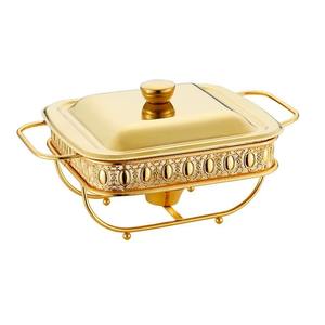 En oferta, un elegante y pulido diseño de un calentador de comida de metal y vidrio agrega un toque de lujo al servicio de buffet. - Product Image 3